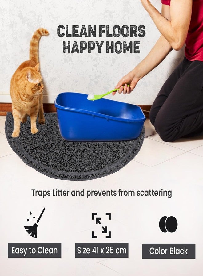 تريكسي سجادة صندوق فضلات القطط من تريكسي، نصف دائرية، مصنوعة من مادة PVC، 41 × 25 سم، تحبس الفضلات وتحافظ على نظافة الأرضيات، سهلة التنظيف والصيانة، لون أسود - Image 5